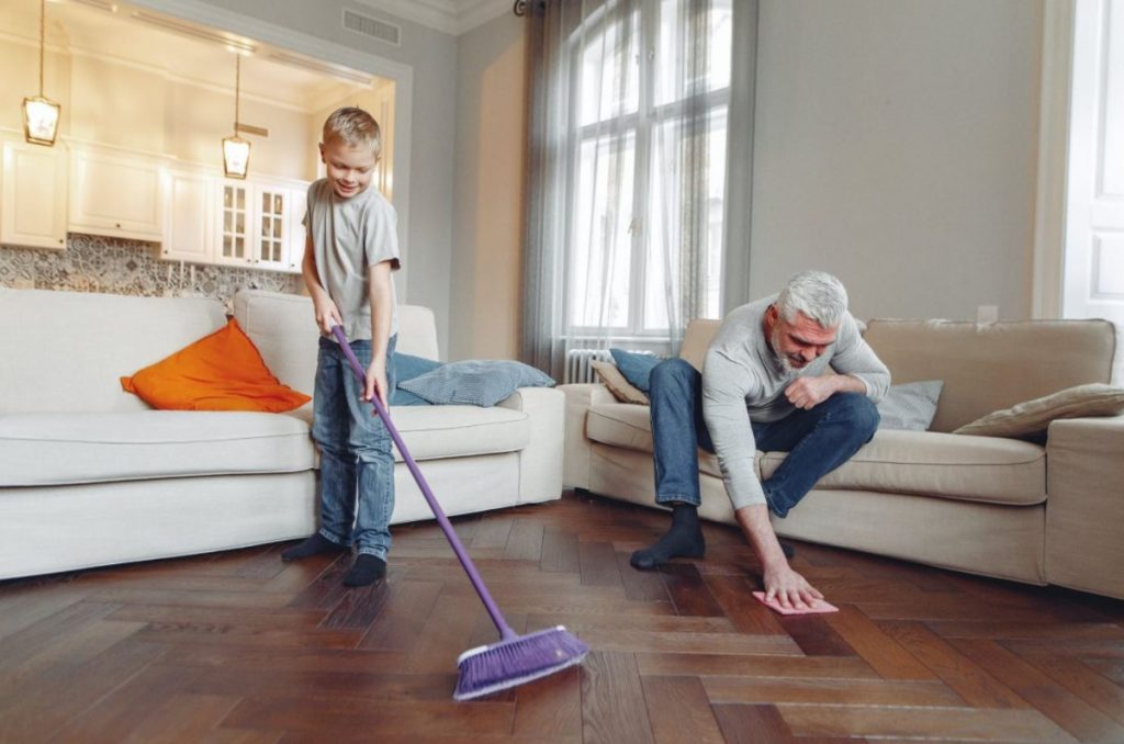 cleaning the floor