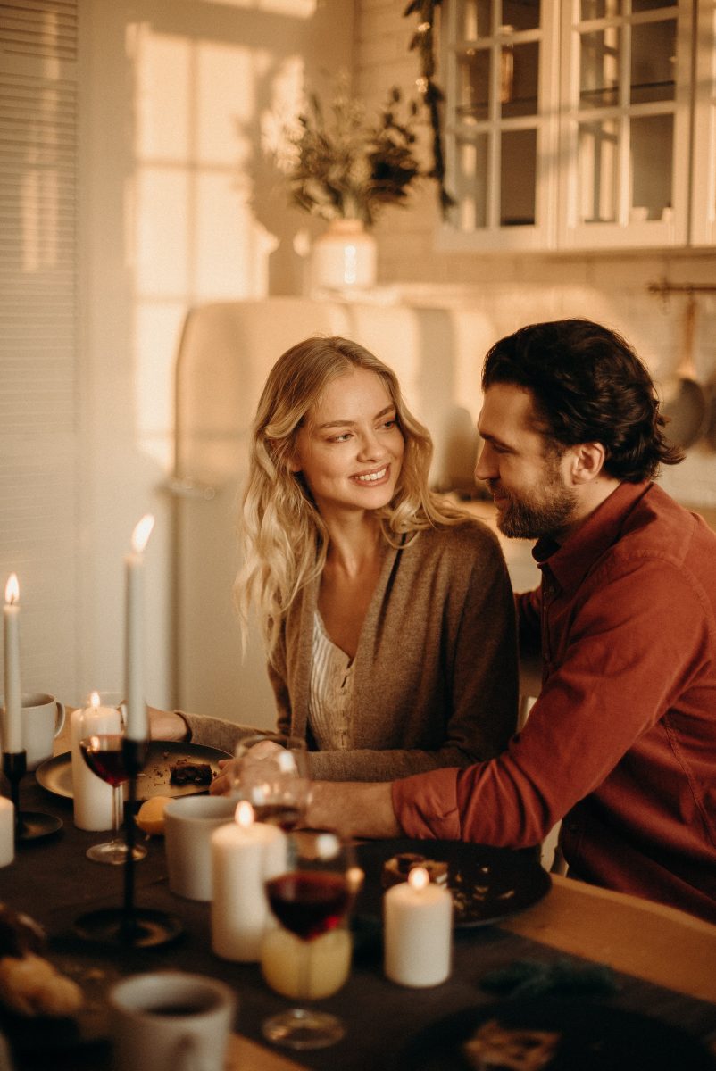 couple sitting at a dinner table