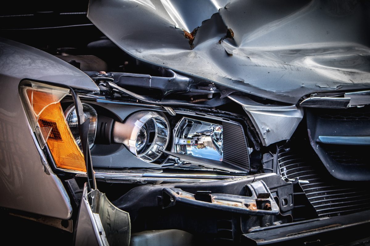 silver and black car wreck front end
