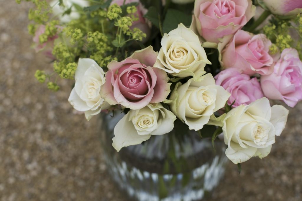 bouquet of pink and white roses