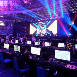 room full of gaming computers for esports