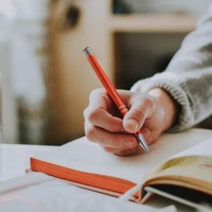 female hands writing in a journal