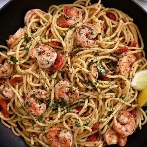 Skillet Shrimp Scampi is a quick and easy dish that can be prepared in a skillet and served over pasta.