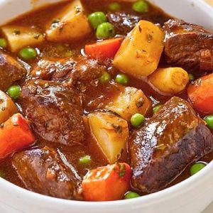 This version of vegetable beef soup is filled with large chunks of meat due to using a chuck roast instead of chopped stew meat.
