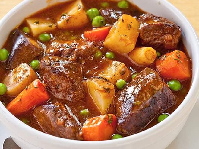 This version of vegetable beef soup is filled with large chunks of meat due to using a chuck roast instead of chopped stew meat.
