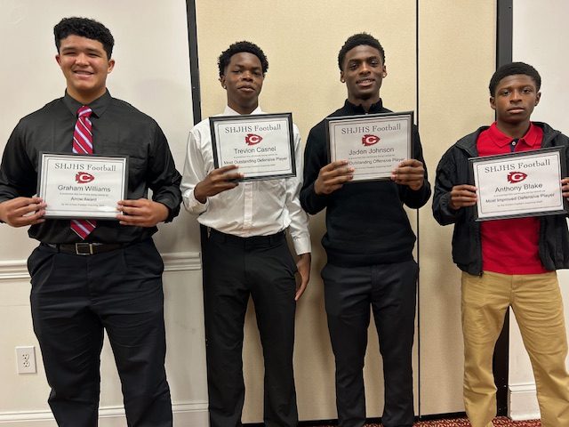 Ninth-grade football award winners included (l to r) Grant Williams, Trevion Casnel, Jaden Johnson and Anthony Blake.