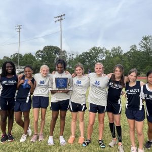 Pictured (l to r) are the Mt. Salus girls junior varsity state champions: Nylah Robins, Camille Griffin, Ivy Savidge, Alona Jones, Caroline Oswalt, Merci Maner, Annalise Beard, Ruby Kayser and Anna Claire Mellon.