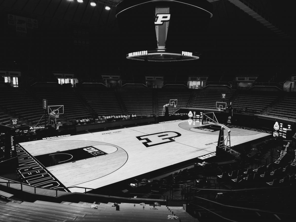 empty basketball court in black and white