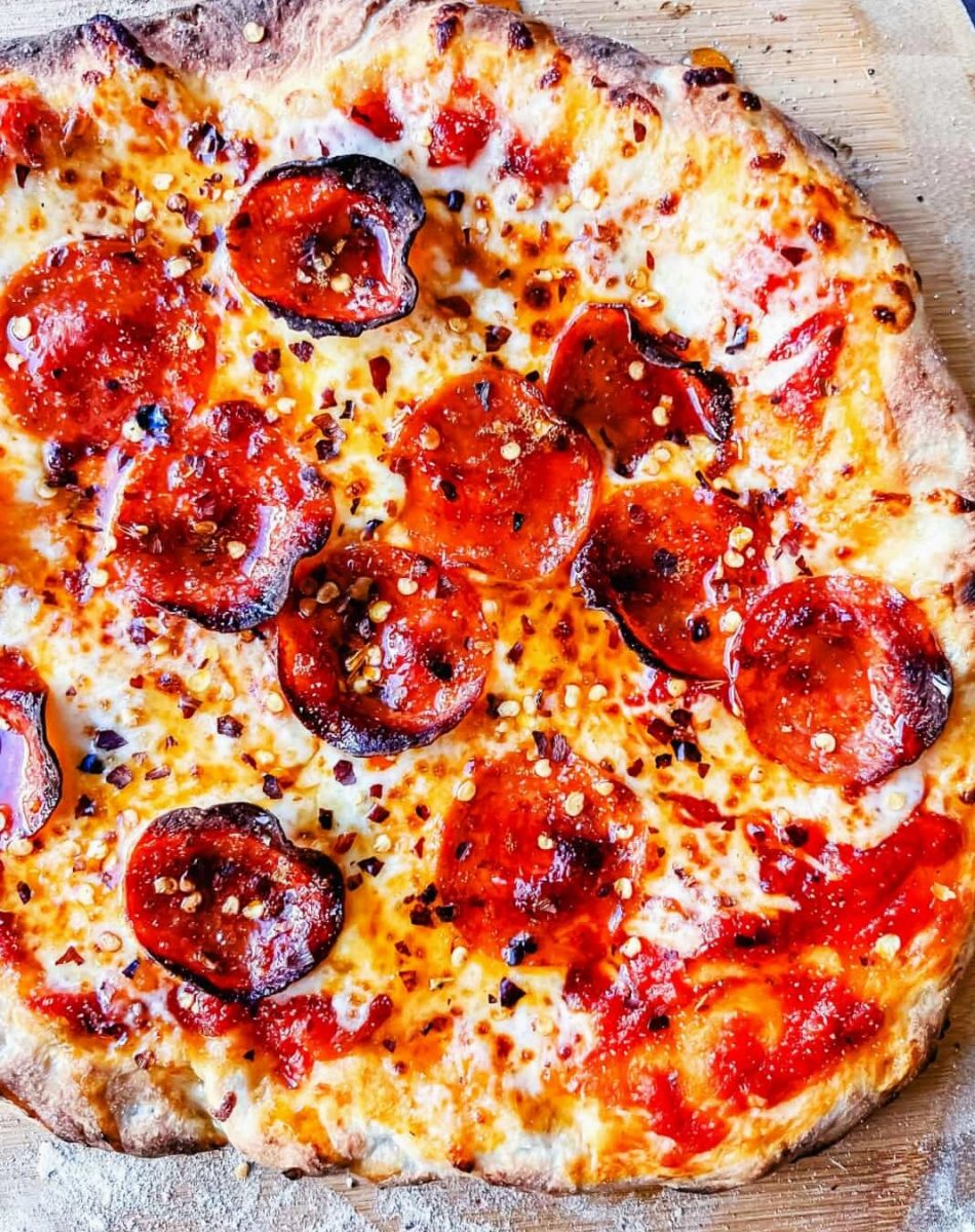 Homemade pepperoni pizza can be prepared and baked in minutes. 