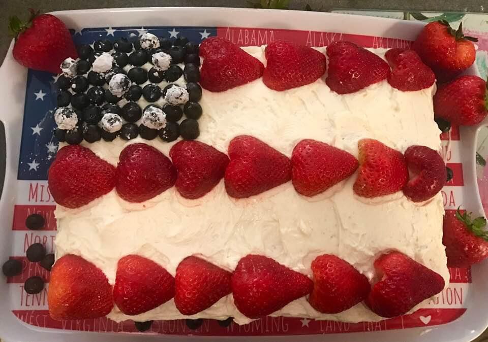 What's the Fourth of July without a flag caike? If you'd like the recipe and directions, I'll be happy to send it to you!