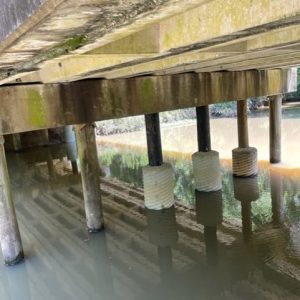 This file photo from July 2023 shows the underside of the Pinehaven bridge and the repairs that were made to the rotted pilings.