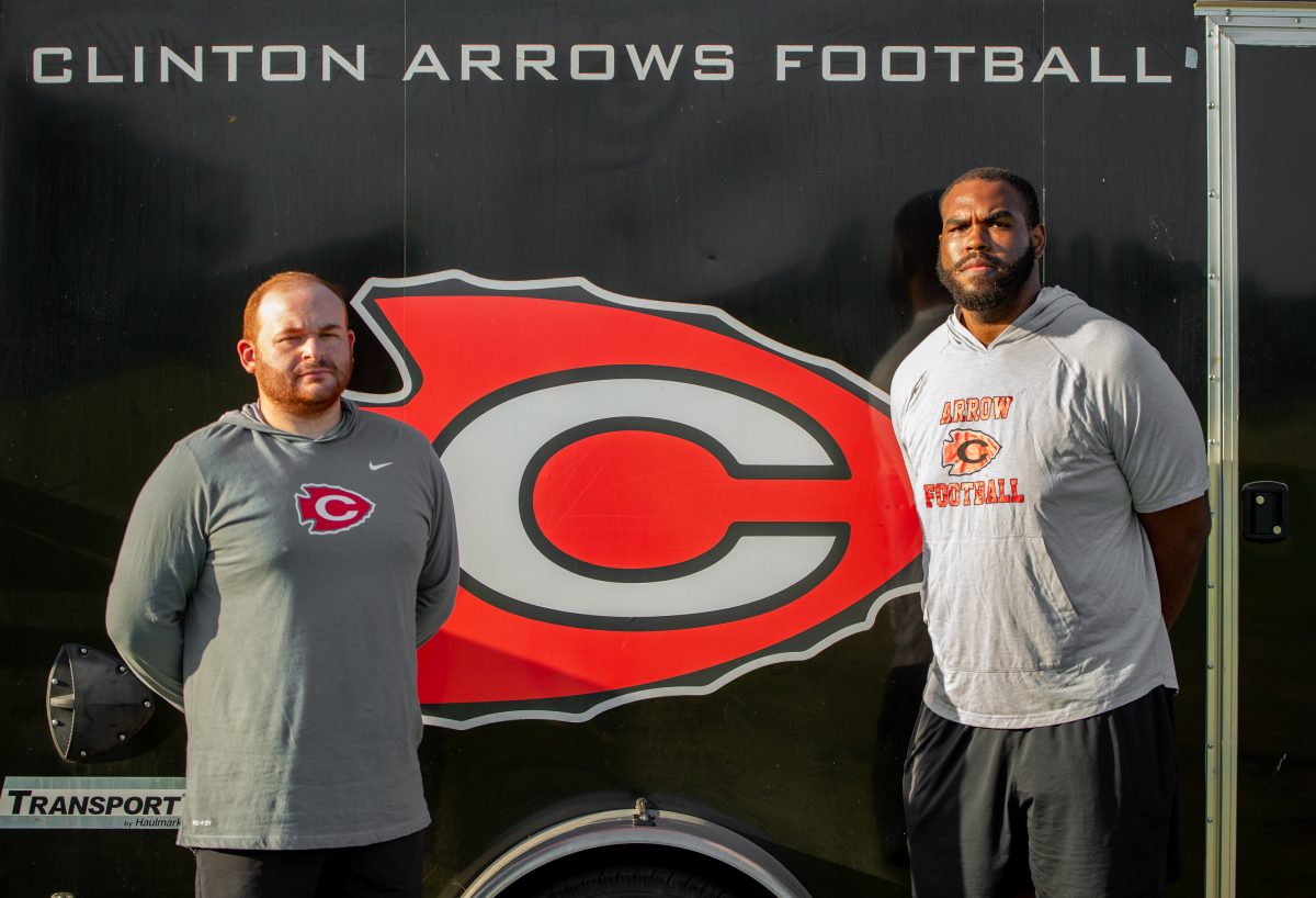 John Tate (left) and Sidney Wells (right) joined Clinton Head Football Coach John Carr’s staff this summer.
