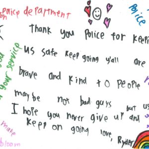 Local students write thank you letters to police officers