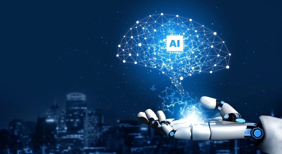 robotic hand holding AI networking