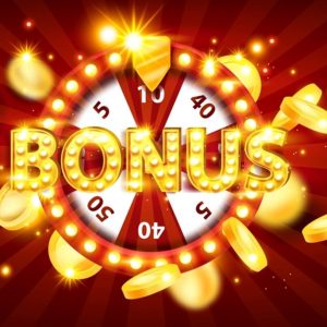 bonus with casino chips flying on red background