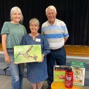 The fascination of hummingbirds was the topic for (l to r) Sabrina Hagerman, Marcie Lockett and Dennis Daniels, presented to an enthusiastic audience at a Forever Young meeting at First Baptist Church. Lockett, a bird feeding specialist, and Hagerman, co-director of the Clinton Community Nature Center, were welcomed by Daniels, senior adult pastor at the church.