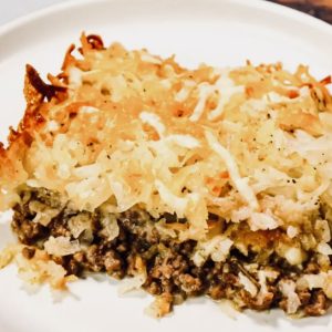 A tantalizing mixture of ground beef, vegetables, soup cream and butter, hashbrowns and cheese creates the perfect All-In-One Dish.