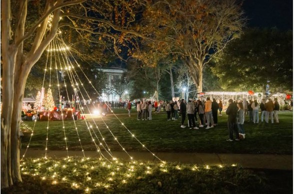 The idyllic Quad at Mississippi College will be awash in twinkling Christmas lights through Christmas Day.