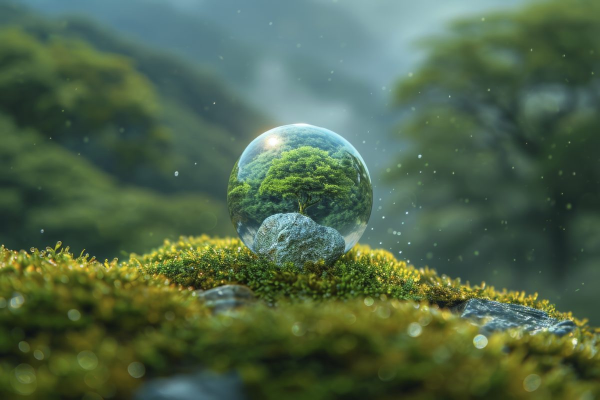 water drop with ecosystem inside the drop