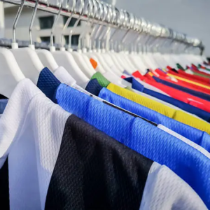 line of jerseys on hangers