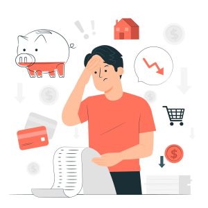 cartoon man with hand on head looking at finances with stressed look