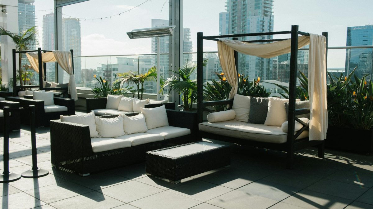 white and black outdoor patio furniture