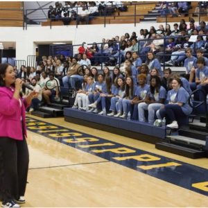Tori Holloway speaks to student council representatives from throughout the state during the Capital Area Student Council Workshop at Mississippi College.