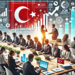 ai photo of Turkey employees sitting at a long table on laptops