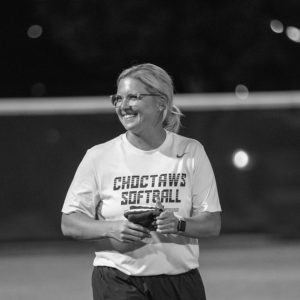 Coach Leigh Streetman smiles after a home win for the Choctaws
