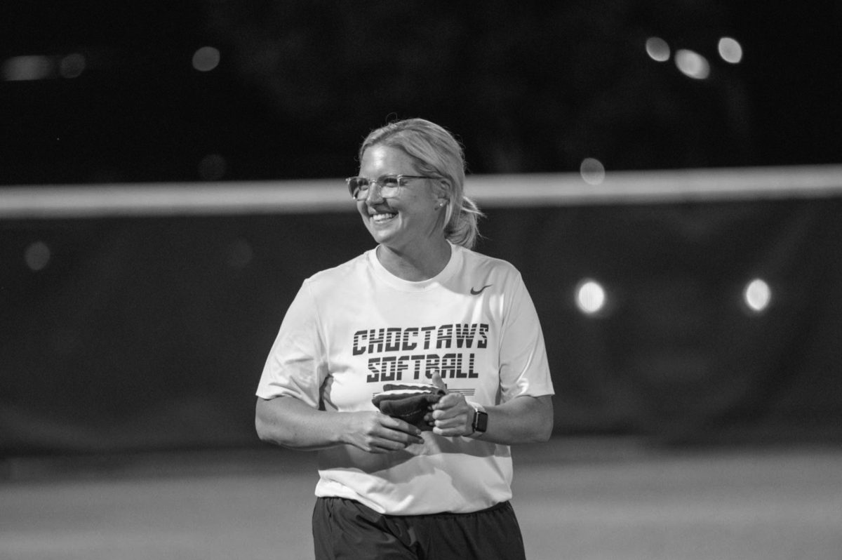 Coach Leigh Streetman smiles after a home win for the Choctaws 
