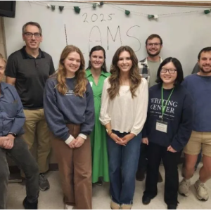 MC students and faculty attending the annual MAA Section Meeting include, from left, John Travis, professor of mathematics; Daniel Watson, associate professor and chair of mathematics; Linda Kingma; Taylor Poe, assistant professor of mathematics; Kennedy Maloney; Nash Euto; Michelle Harvath; Robert Pennell; and Thian Sumrall.