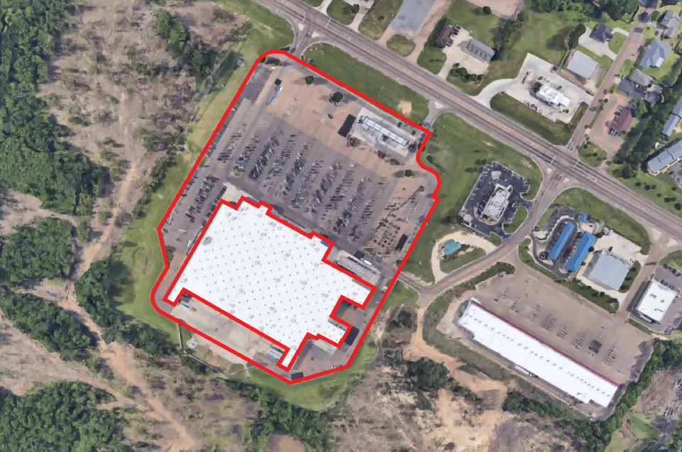 Pictured is the Clinton Wal-Mart, with the red outline depicting the building and parking lot boundaries.