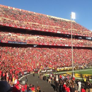college football stadium filled with a sea of red