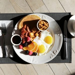 picture of breakfast plate with coffee