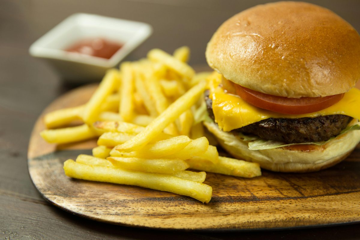 blt burger with fries