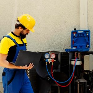 hvac professional servicing air conditioner