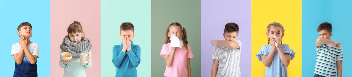 sick kids on colorful background