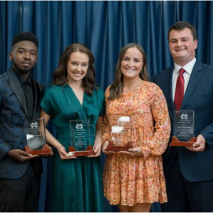 MC Class of 2025 Hall of Fame members, from left, Xavian Branch, Ashley Grace Bassett, Sarah Beth Stambaugh and Conner Dyess, gather for a photo at the Student Experience Awards Gala.
