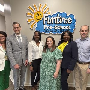 Pictured (l to r) are FunTime Pre-School owner Lesia Daniel, Clinton Mayor-elect Will Purdie, Navdeep Kaur, Courtney Jones, Representative Stephanie Foster and Representative Clay Mansell.