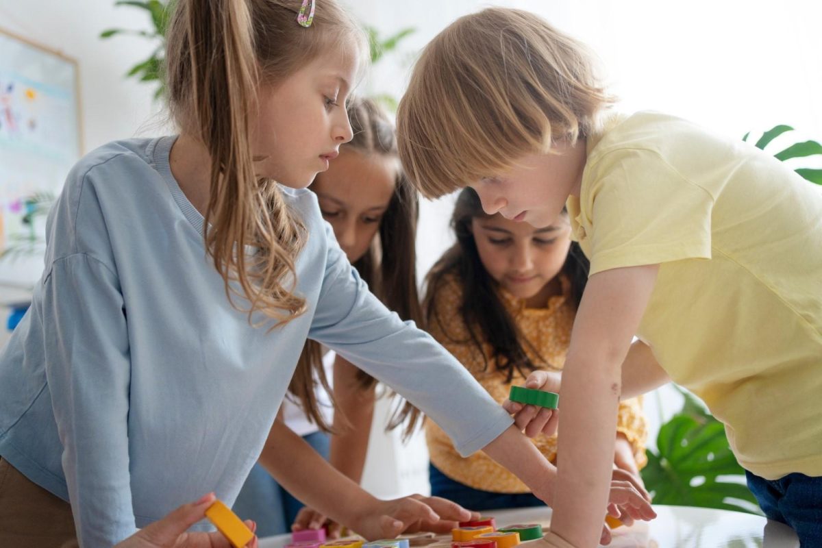 children playing at a table