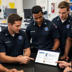 ems personel look at a computer screen