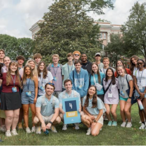 Student orientation leaders take incoming students on a tour of Mississippi College during a 2025 summer orientation session.