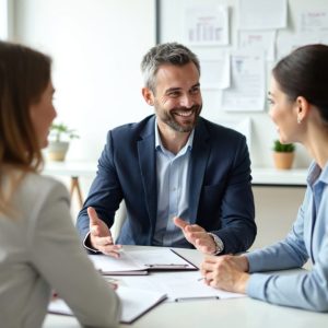 real estate professionals meeting at a table