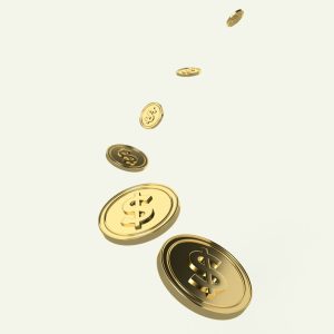 gold coins flying in the air