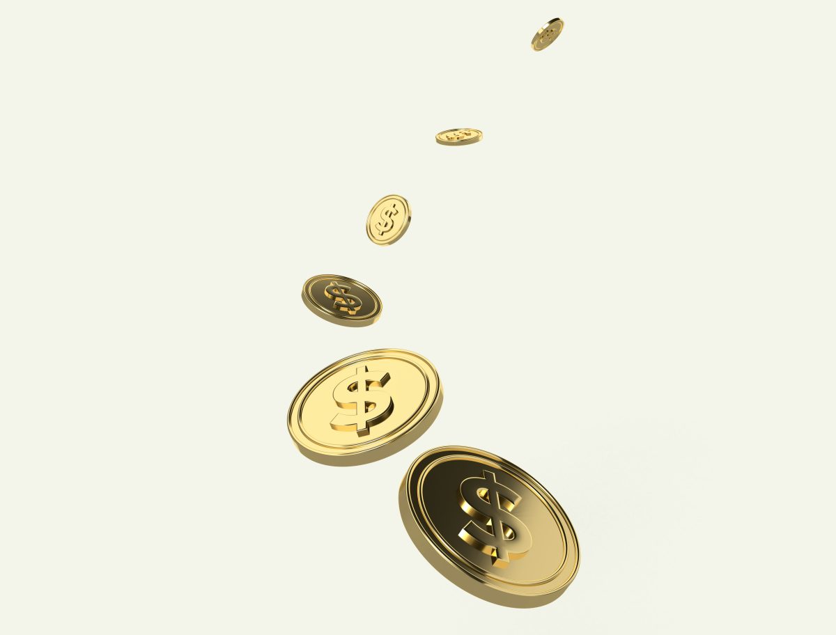 gold coins flying in the air