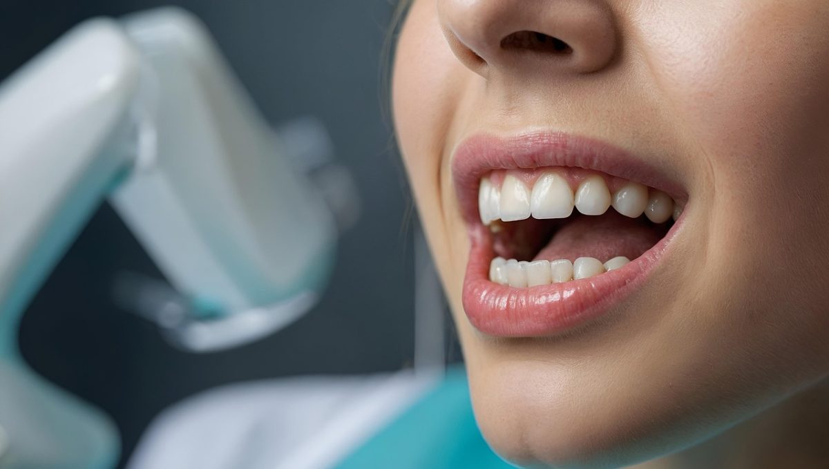 close up of female mouth while at dentist