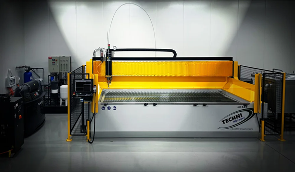 large waterjet machine in a factory