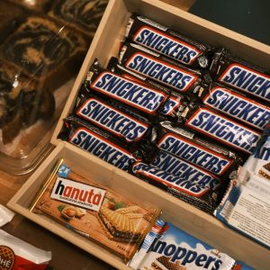 snickers and other candy on display