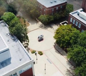 A view of the pedestrian street, where hundreds of new and returning students pass through daily.