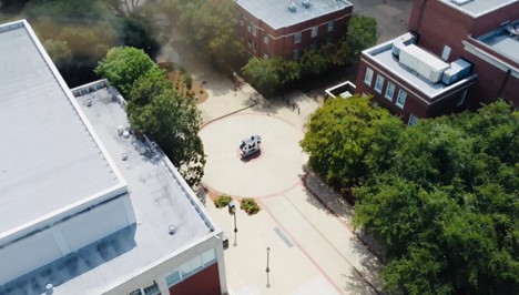 A view of the pedestrian street, where hundreds of new and returning students pass through daily. 
